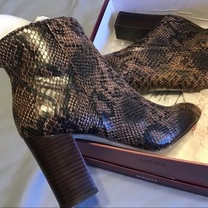 Lucca Lane “snakeskin” boots with stacked heel.